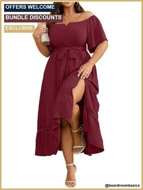 Plus Size Off Shoulder Maxi Dress Flowy Belted Wedding Guest Cocktail